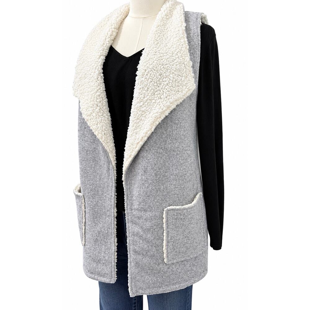 Hem and Thread Heather Grey Cozy Fleece Longline Reverse Vest Large NWOT - Picture 3 of 6